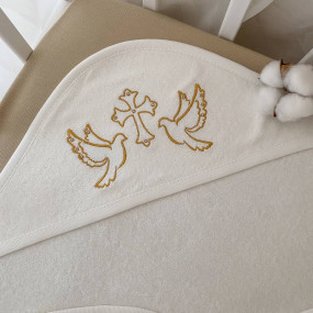 Крижма "Небесні голубки" молочна махра, 90 на 100 см 2