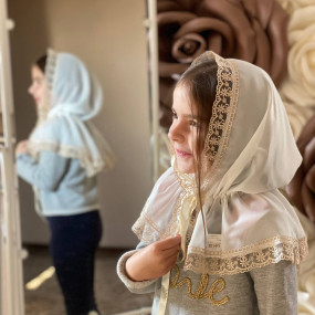 Палантин "Чарівна світлинка" дитячий (шифон), молочний/кава 2