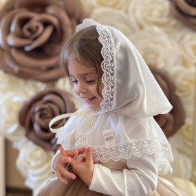 Палантин "Хрестильна скринька" дитячий (шифон), молочний 60х90