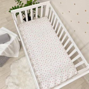 Простынь на резинке "Звезда россыпь" пудра на белом (поплин)