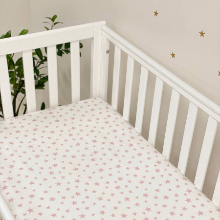 Простынь на резинке "Звезда россыпь" пудра на белом (поплин)