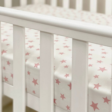 Простынь на резинке "Звезда россыпь" пудра на белом (поплин)