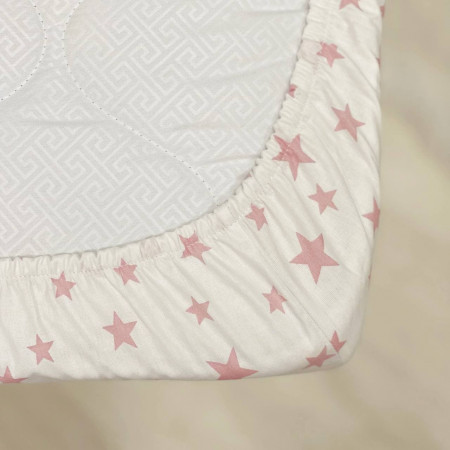 Простынь на резинке "Звезда россыпь" пудра на белом (поплин)