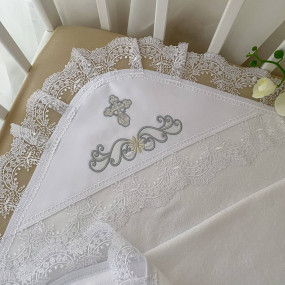 Крижма "Світлинка М" біла/срібло махра, 80 на 90 см 2