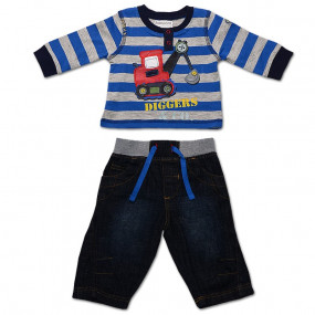 Комплект для хлопчика `Трактор Babaluno` з джинсами, синя смужка