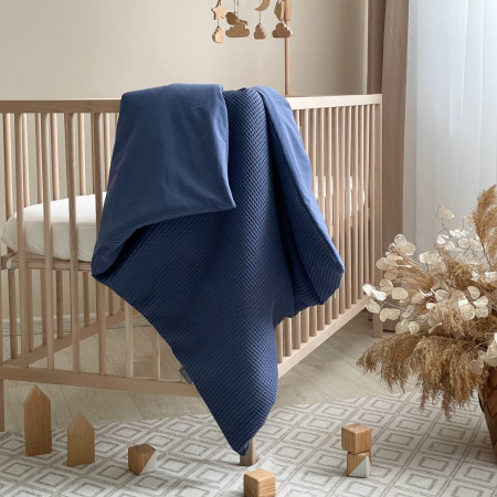 Плед-конверт синий (со съёмным одеялом) жатка/вафля, 100х80 см