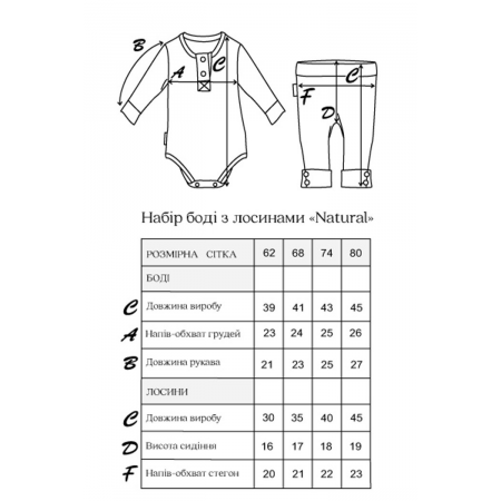Набір Natural молочний (рубчик - 100% бавовна) боді з лосинами