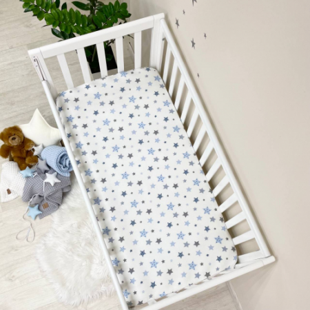 Простирадло фланельове "Зірки" голубе (на гумці) 60х120см