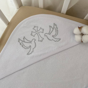 Крижма "Небесні голубки" біла махра, 90 на 100 см