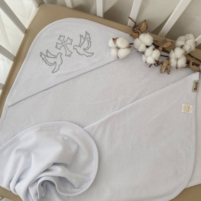 Крижма "Небесні голубки" біла махра, 90 на 100 см 2