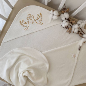 Крижма "Небесні голубки" молочна махра, 80 на 85 см 2