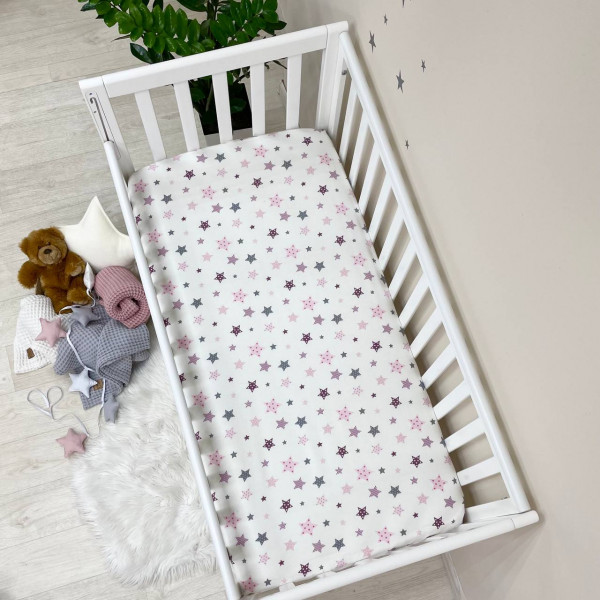 Простынь фланель "Stars" пудра (на резинке) 60х120см