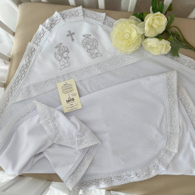 Крижма "Аріна В" білий велюр, 80 на 90 см 2