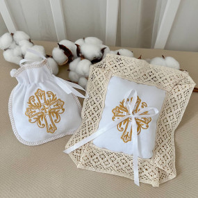 Набір "Вишуканий звичай" (молочний/золото) мішечок для локону 2