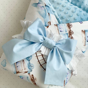 Плед-конверт ПАРОВОЗИКИ синий съемным одеялом (с утеплителем) 2