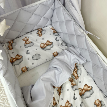 Постільний комплект Тедді сірий "Baby Mix" (6 предметів) ліжко
