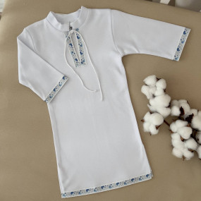 Кристиан-2" крестильная рубаха (белый с голубым орнаментом)
