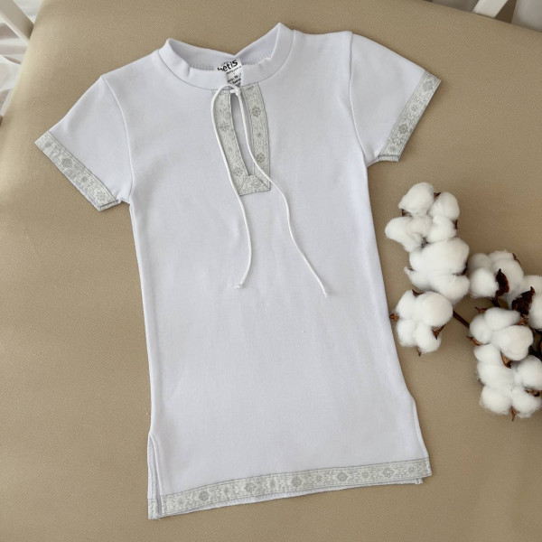 "Кристиан-2" крестильная рубаха (белый с серебром), короткий