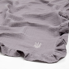 Плед муслін Сірий (з рюшем та тризубом) 90х90 см 2