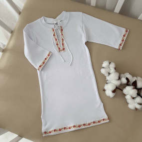 Кристиан-2" крестильная рубаха (белый с красным орнаментом)