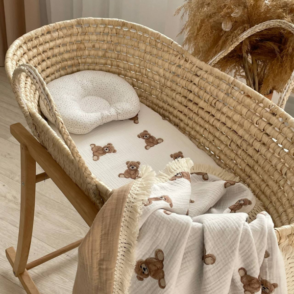 Простинка Ведмедики муслінова в коляску (на резинці) 45х80см