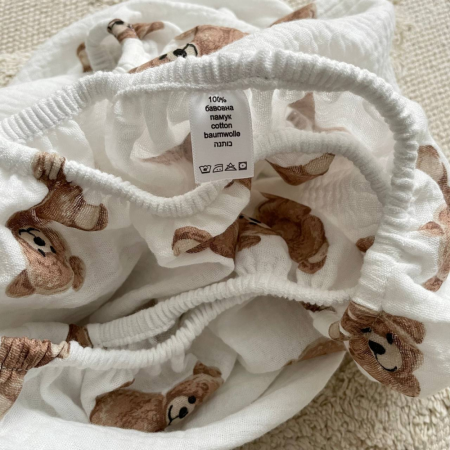 Простинка Ведмедики муслінова в коляску (на резинці) 45х80см