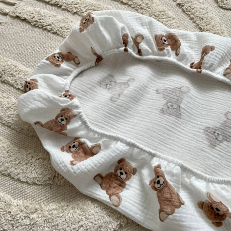 Простинка Ведмедики муслінова в коляску (на резинці) 45х80см