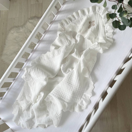 Крижма Елеганс айворі (муслін, мереживо) 100х80 см