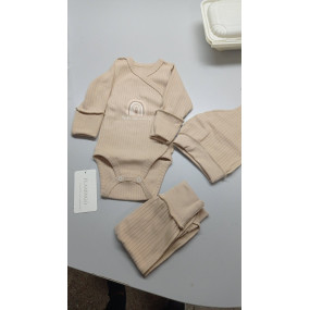 Комплект 433-106 беж (боді, повзуни, шапочка), інтерлок рубчик 2