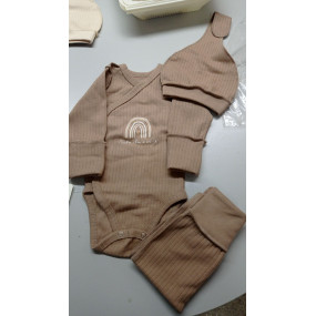 Комплект 433-106 капучино (боді, повзуни, шапочка), інтерлок 2