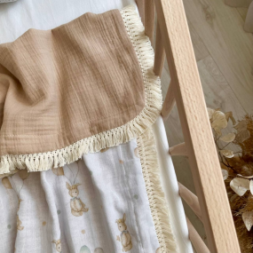 Плед Зайки з кульками/беж подвійний муслін (бахрома) 80х100 см 2
