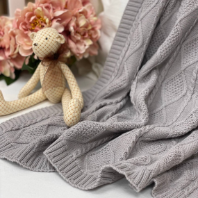 Плед Ромб/Коса сірий (в'язка) 100х80 см 2