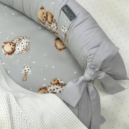 Кокон "Ведмедик у ковдрі" сірий Baby Design