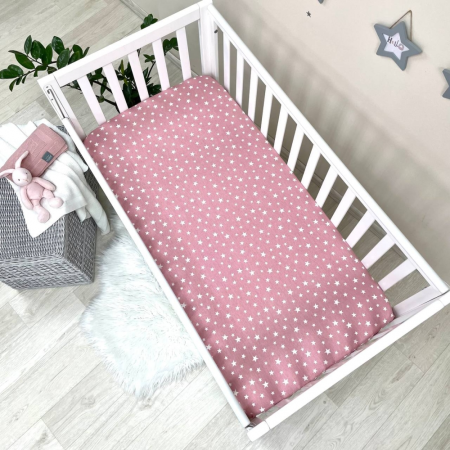 Простинка на резинці "Зірка розсип" біл. на рож. (поплін)