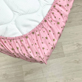 Простинка на резинці "Зірка розсип" золото на рож. (поплін) 2