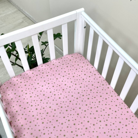 Простинка на резинці "Зірка розсип" золото на рож. (поплін)