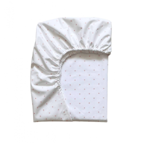 Простинка на резинці "Горох" пудра на білому (поплін) 60х120см