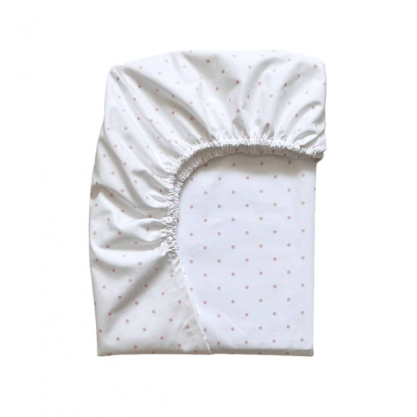 Простинка на резинці "Горох" пудра на білому (поплін) 60х120см