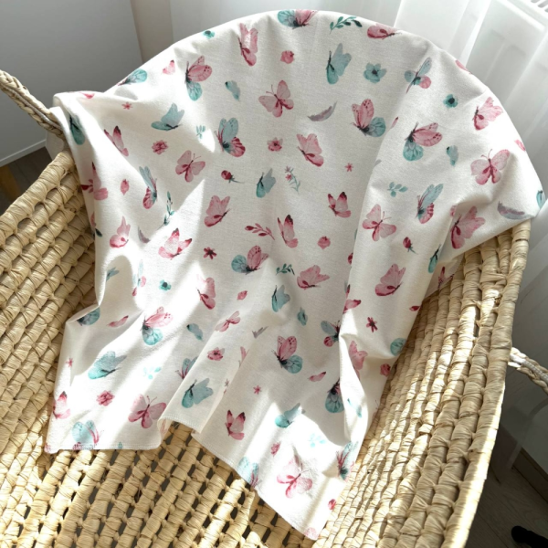 Пеленка Бабочки мята фланель (100х80 см)