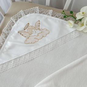 Крижма "Небесний оберіг" молочна махра, 75 на 90 см