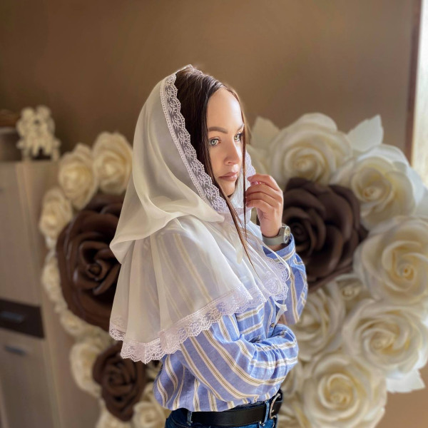 Палантин "Оберіг" взрослый (шифон), молочный 80х120 см