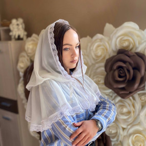 Палантин "Оберіг" взрослый (шифон), белый 80х120 см 2