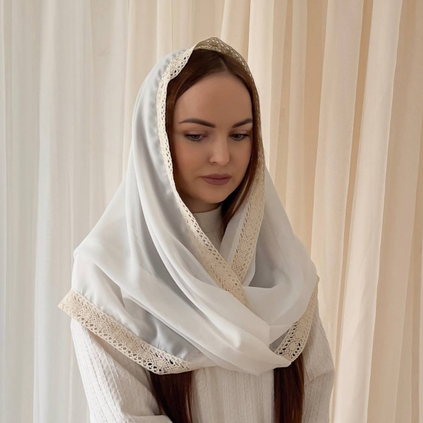 Хомут-снуд "Чарівність" взрослый (шифон), молочный 50х110 см