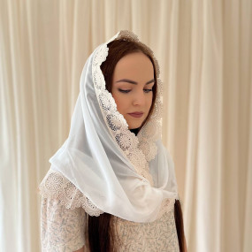 Хомут-снуд "Берегиня" молочный (шифон), 50х110 см