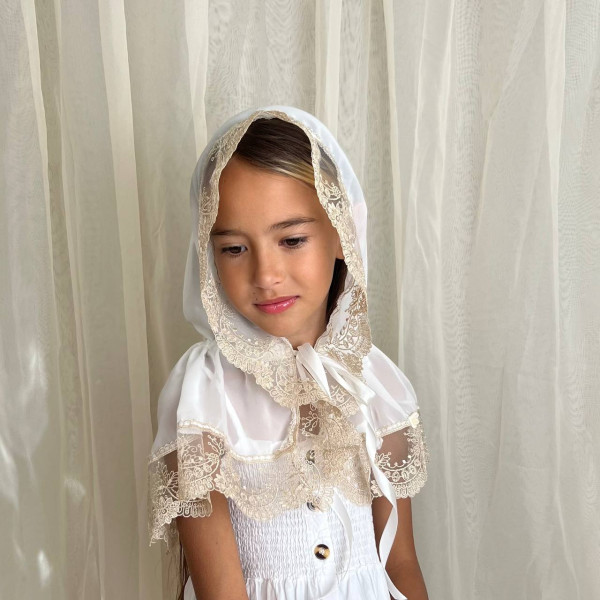 Палантин "Світлинка" дитячий (шифон), молочний/кава 60х90 см