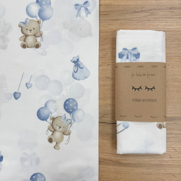 Пеленка бязь Ведмедики на кульці блакитний (100х80 см)