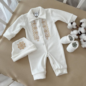 Чоловічок "Ярема В" д.р. молочний (велюр) шапочка, пінетки