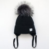 Шапка чорна зимова (меринос) з помпоном