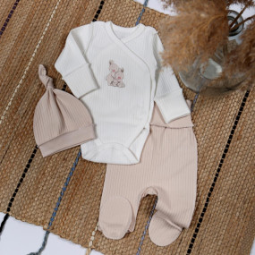Комплект 433-106 молоко/беж (боді, повзуни, шапочка), інтерлок