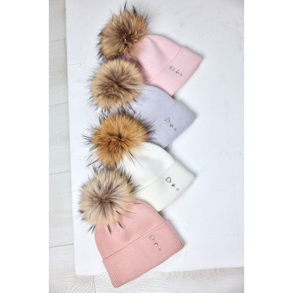 Шапка Тіна МОЛОКО (меринос/єнот) зима